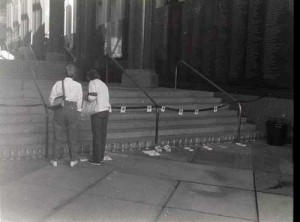 AIDS Bottle Project blocks entrance to LACMA 1991