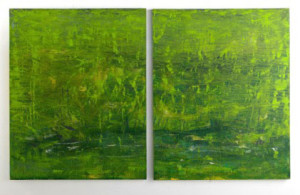 Fertile Bog, 2014 dipytch, oil and cold wax on wood; 60" x 96"